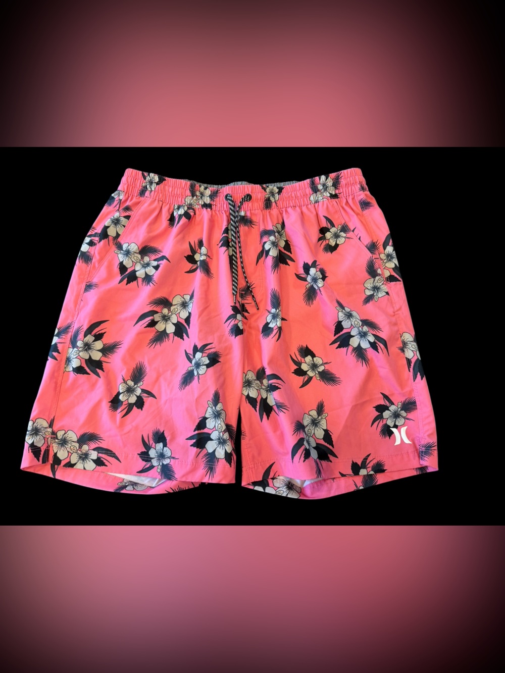 Men’s Hurley Pink Floral Elastic Waist Swim Shorts XL